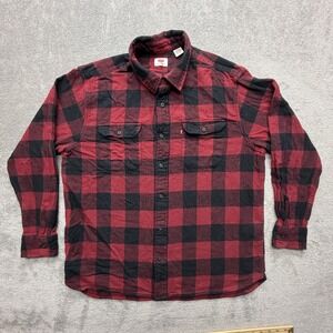 Levis Shirt Mens XL Red Black Plaid Flannel Button Front Long Sleeve Casual